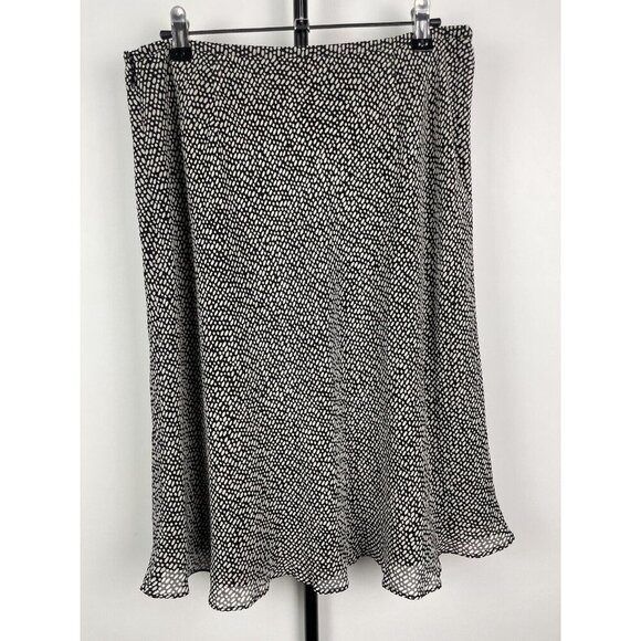 Ann Taylor Black Cream Speckled 100% Silk Flowy A-Line Skirt Size 10P - Picture 6 of 8